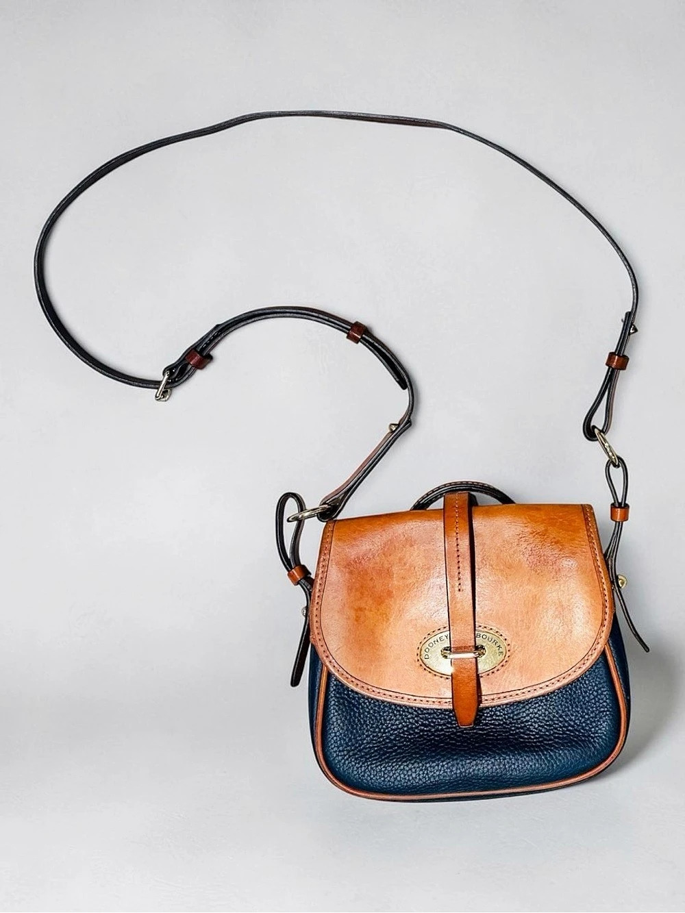 Dooney & Bourke Pebble Grain Crossbody Saddle Bag Blue & Brown